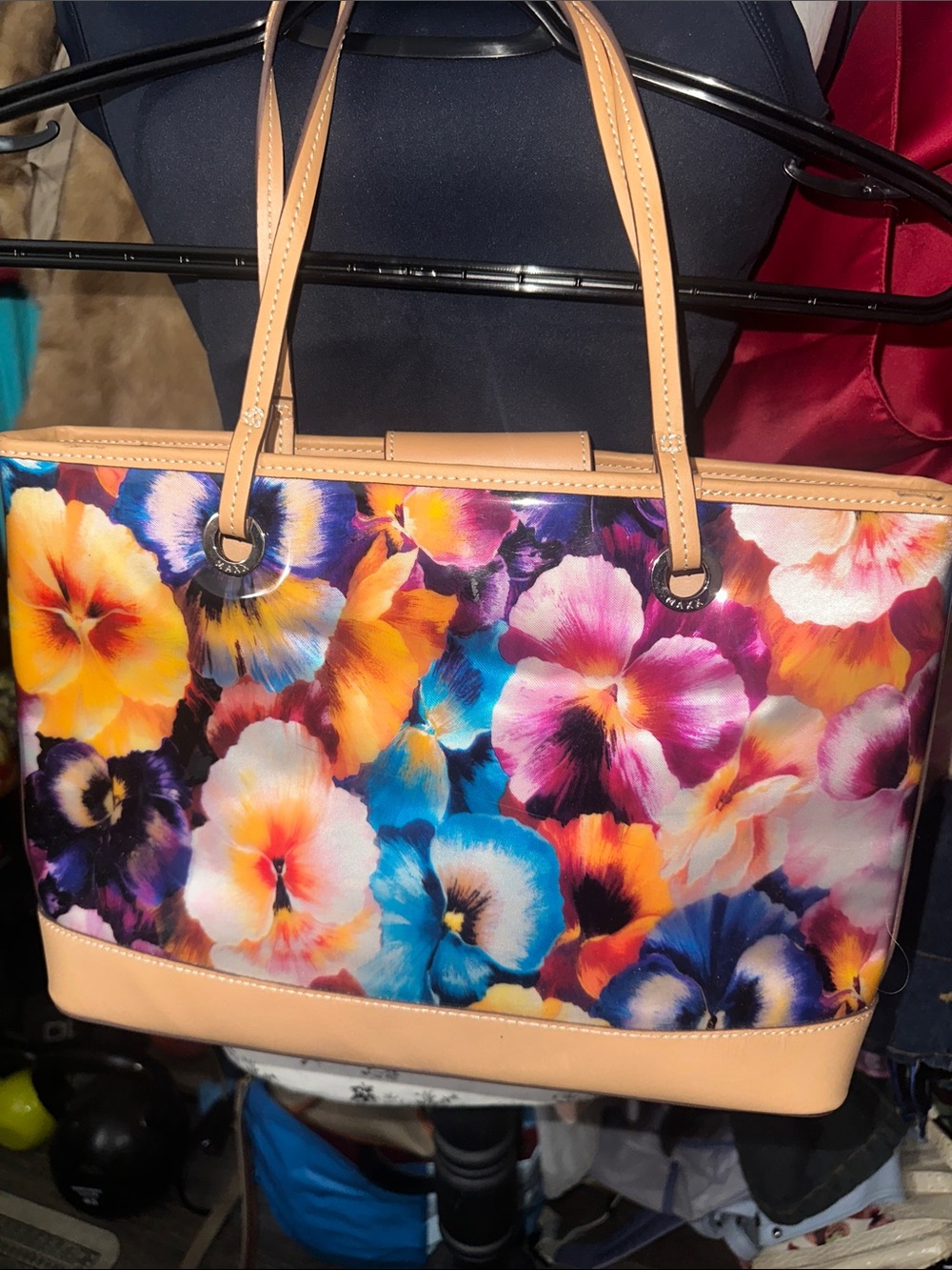 Maxx New York Multicolor Floral Tote with Tan Trim